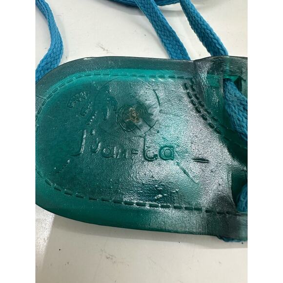 Juan- Ba Womens Sandals Size 35 Blue Rubber Flat Flip Flops Lace Up Beaded VTG - Picture 8 of 9